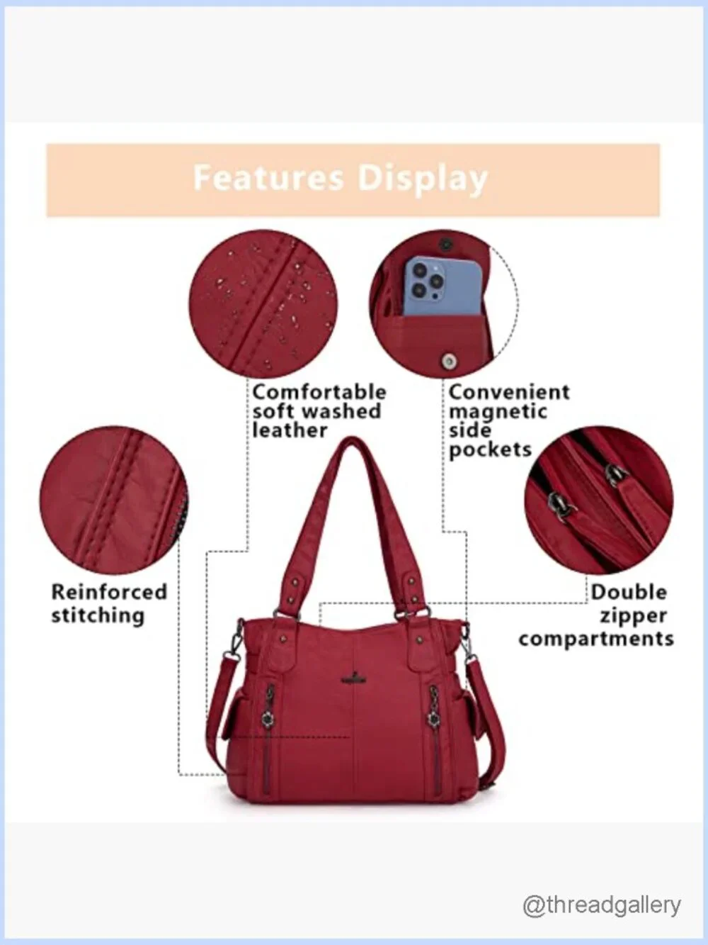 Top-Handle Hobo Purse Roomy Casual Shoulder Bag PU Tote Satchel